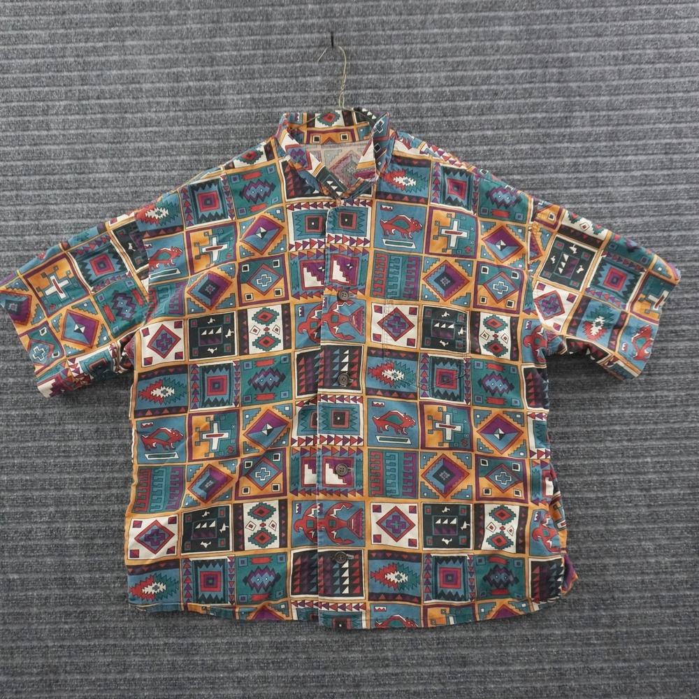 Vintage 90s Button Down Shirt Mens L Multicolor Southwestern Geometric Print